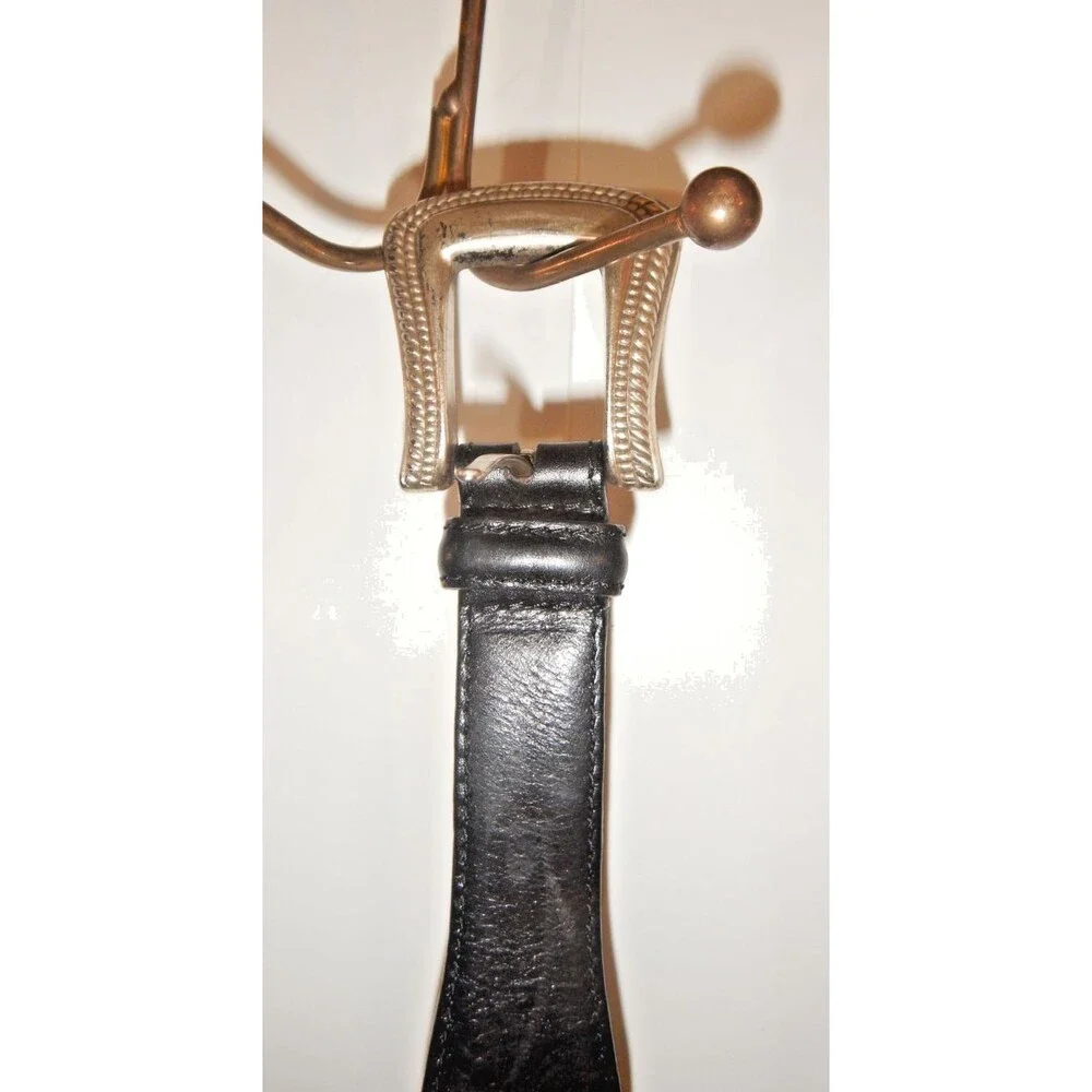 Vintage 90’s Fossil Black Leather Concho Belt Silver Western Buckle Women’s Sz M